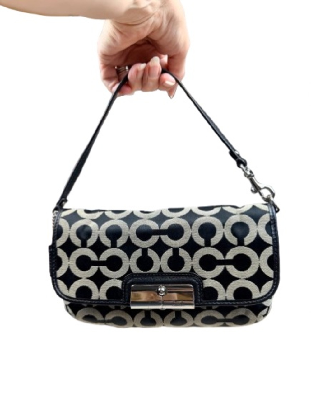 Vintage Coach Kristen Op Art Flap Shoulder Bag Black Ivory Jacquard Y2K